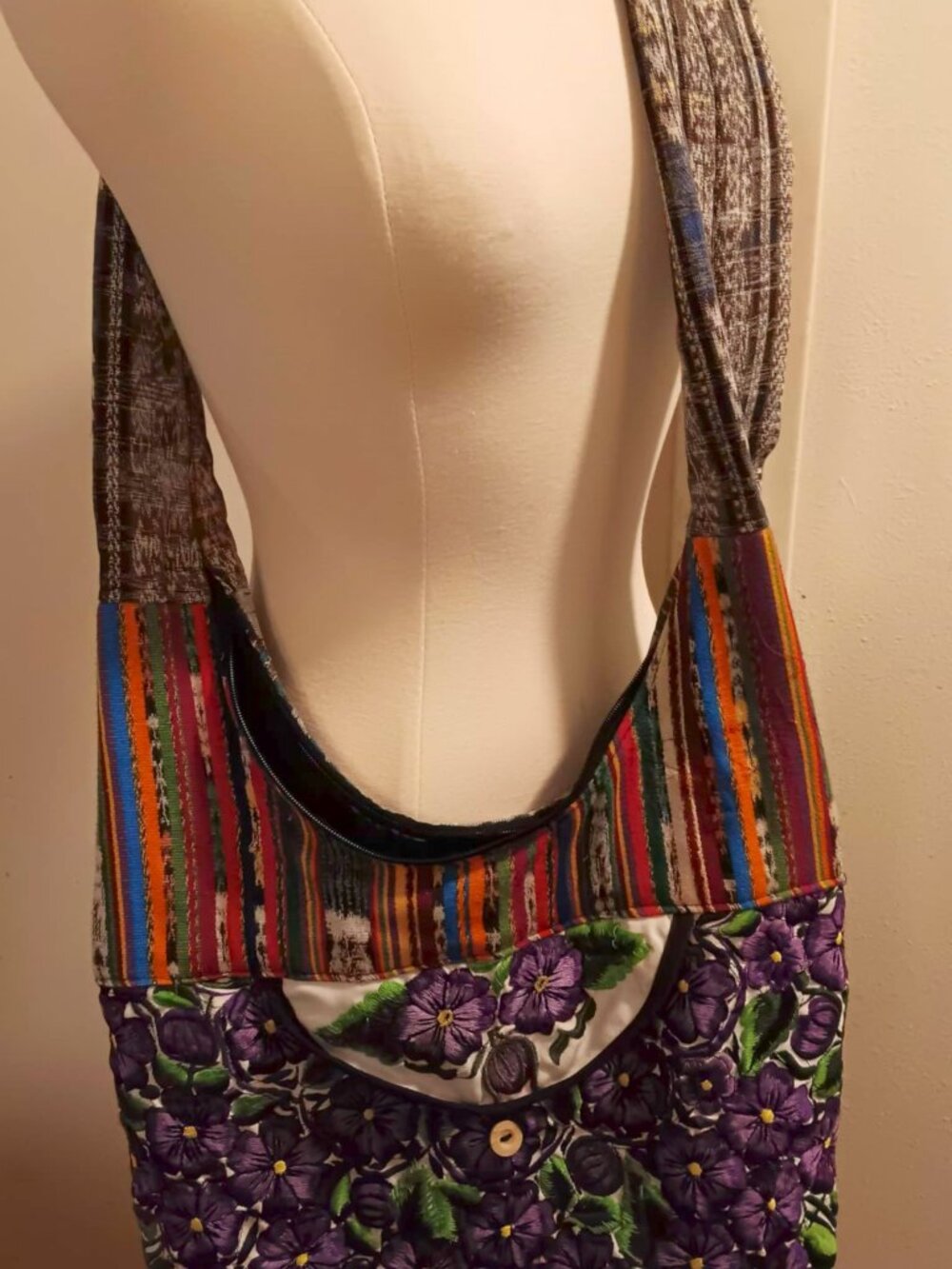 Embroidered Boho floral slouch shoulder / crossbody bag.